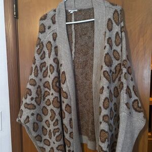 Maurices Taupe and Brown Leopard Print Open-Front Cardigan